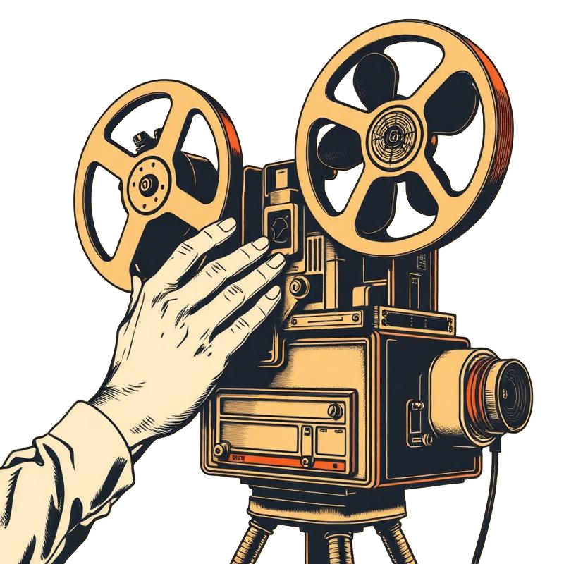Mãos operando um projetor de filme analógico