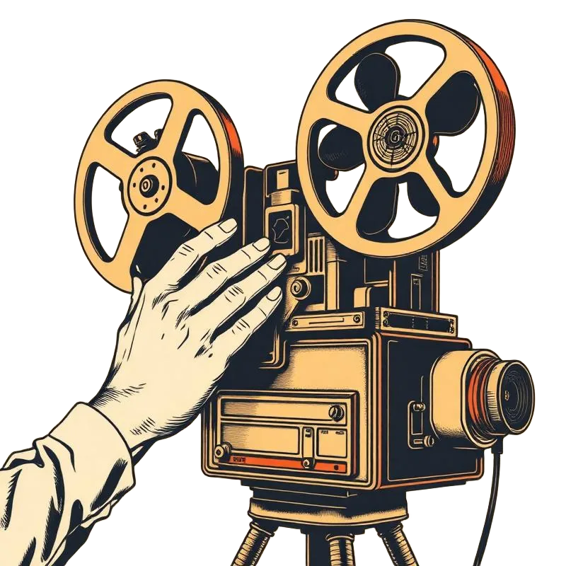 Mãos operando um projetor de filme analógico